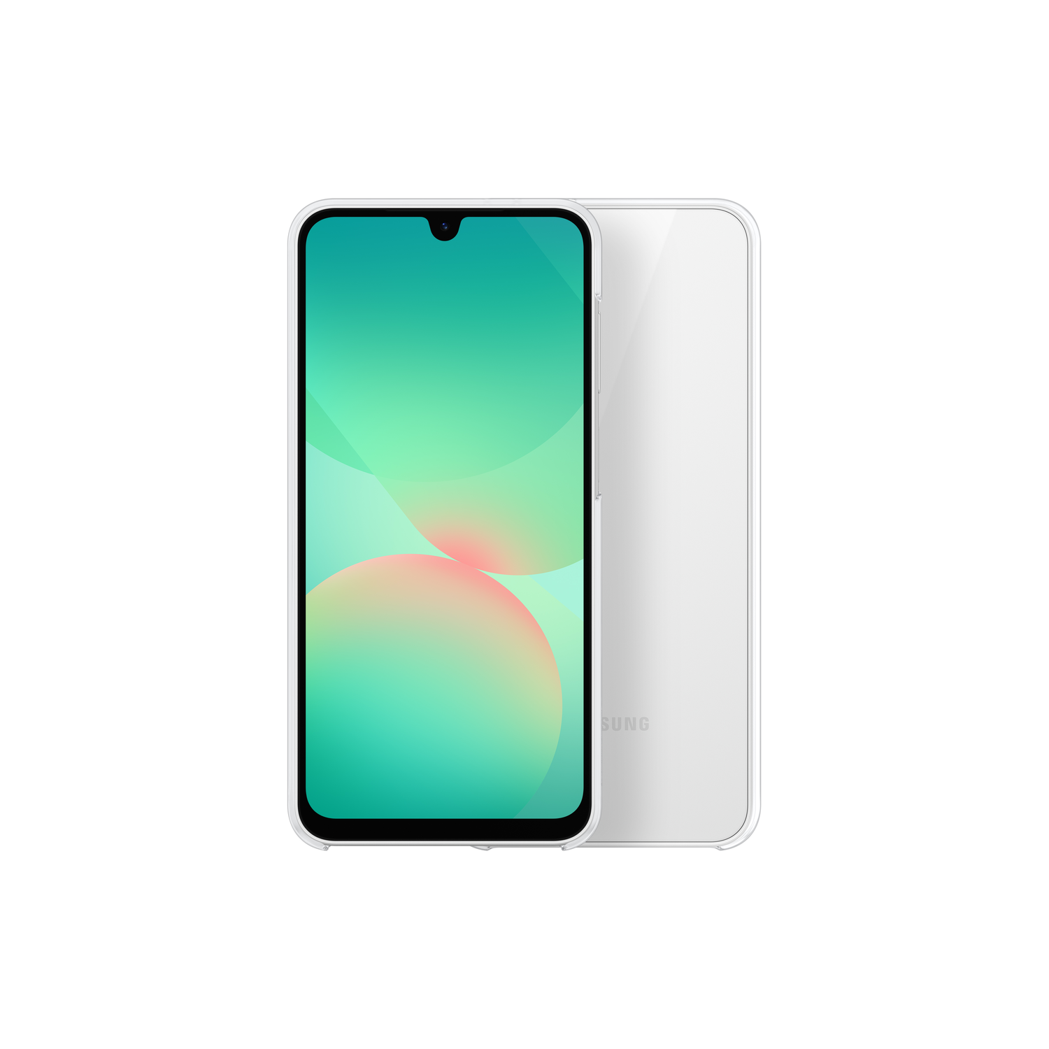 Witte telefoon met een groen en roze verloop op het scherm.
