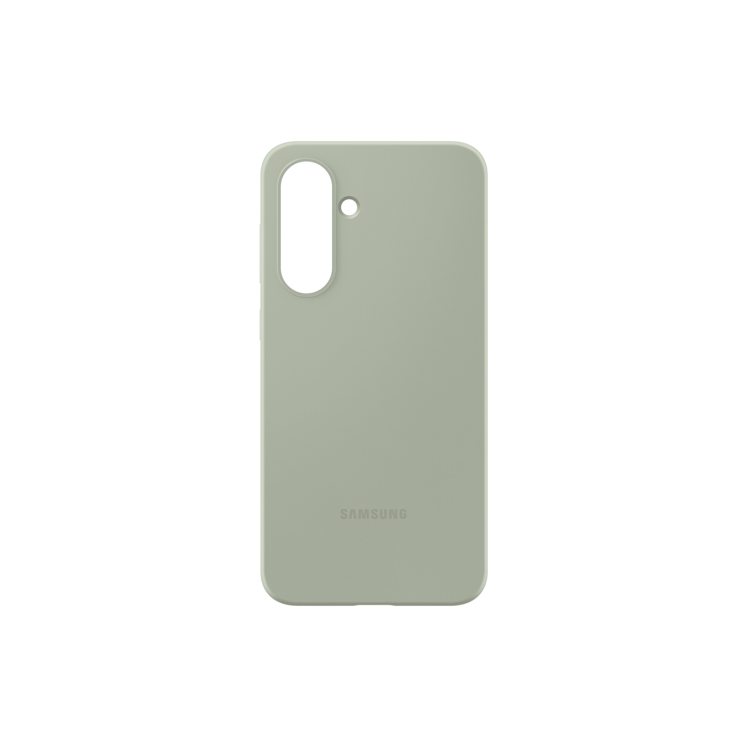 Een lichtgroene telefoonhoes op een zwarte achtergrond. Het Samsung-logo staat onderaan.