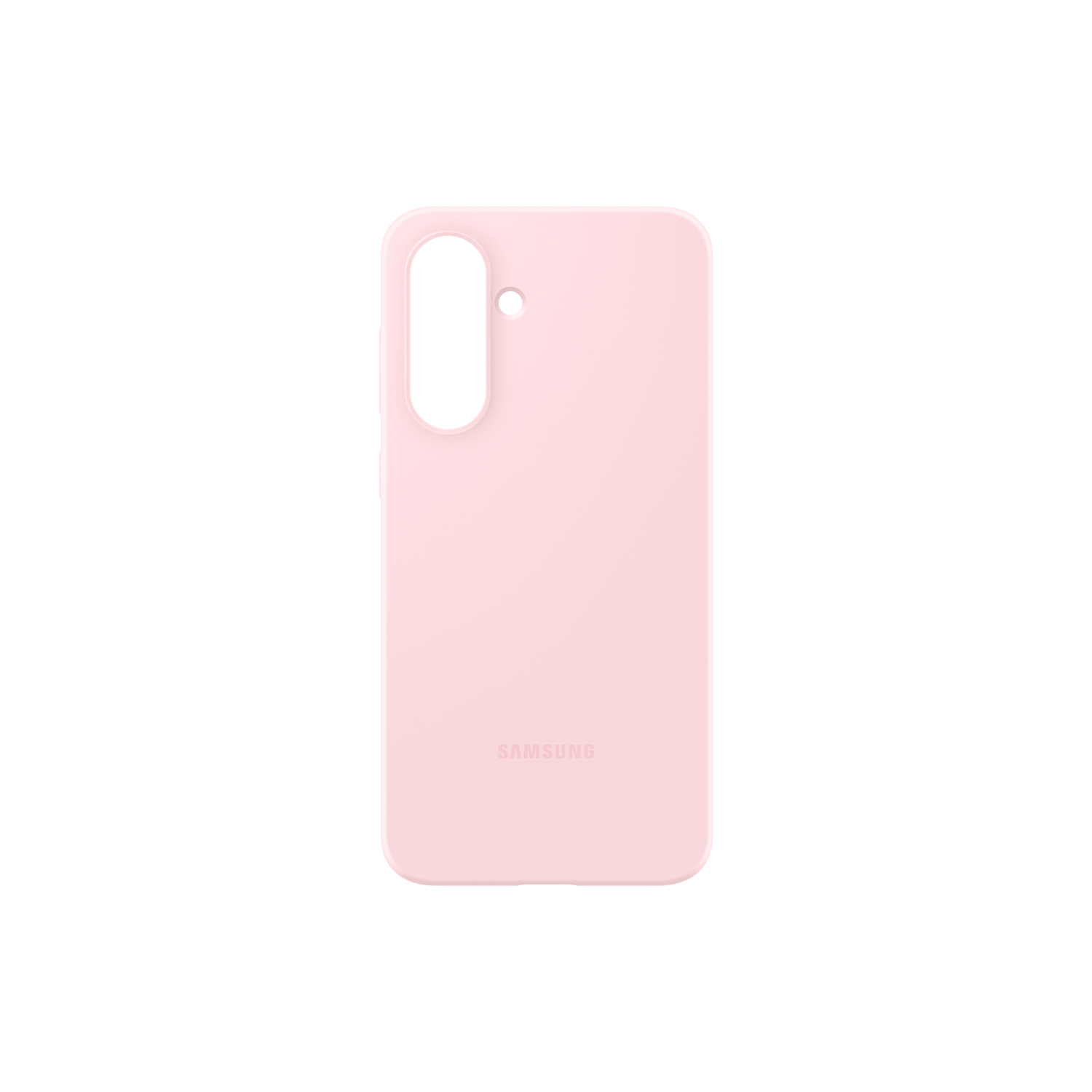 Coque de téléphone rose sur fond noir. Avec trou pour appareil photo et logo Samsung.