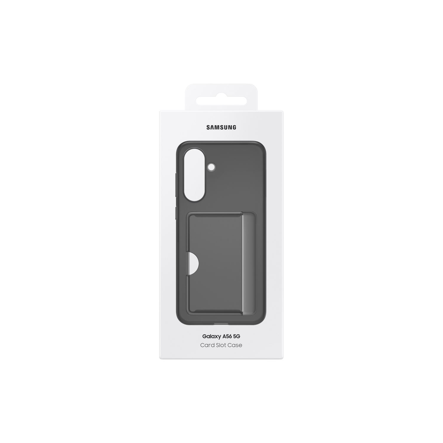 Samsung Galaxy A56 5G Card Slot Case verpakking, donkergrijze case met kaartsleuf.