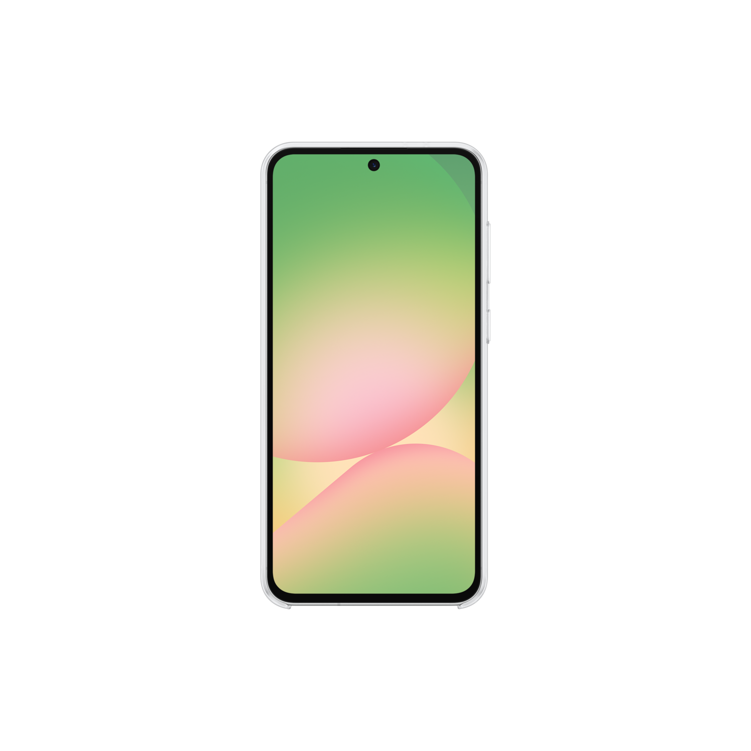 Un téléphone avec un écran dégradé. L'écran affiche des couleurs roses et vertes.