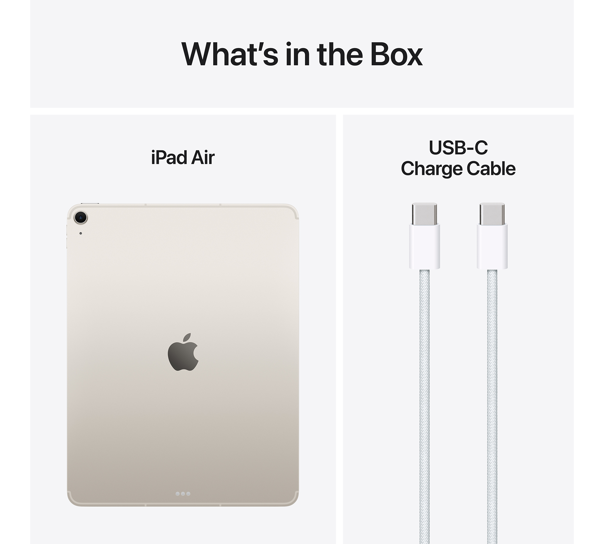 iPad Air és USB-C kábel, fehér háttérrel.
