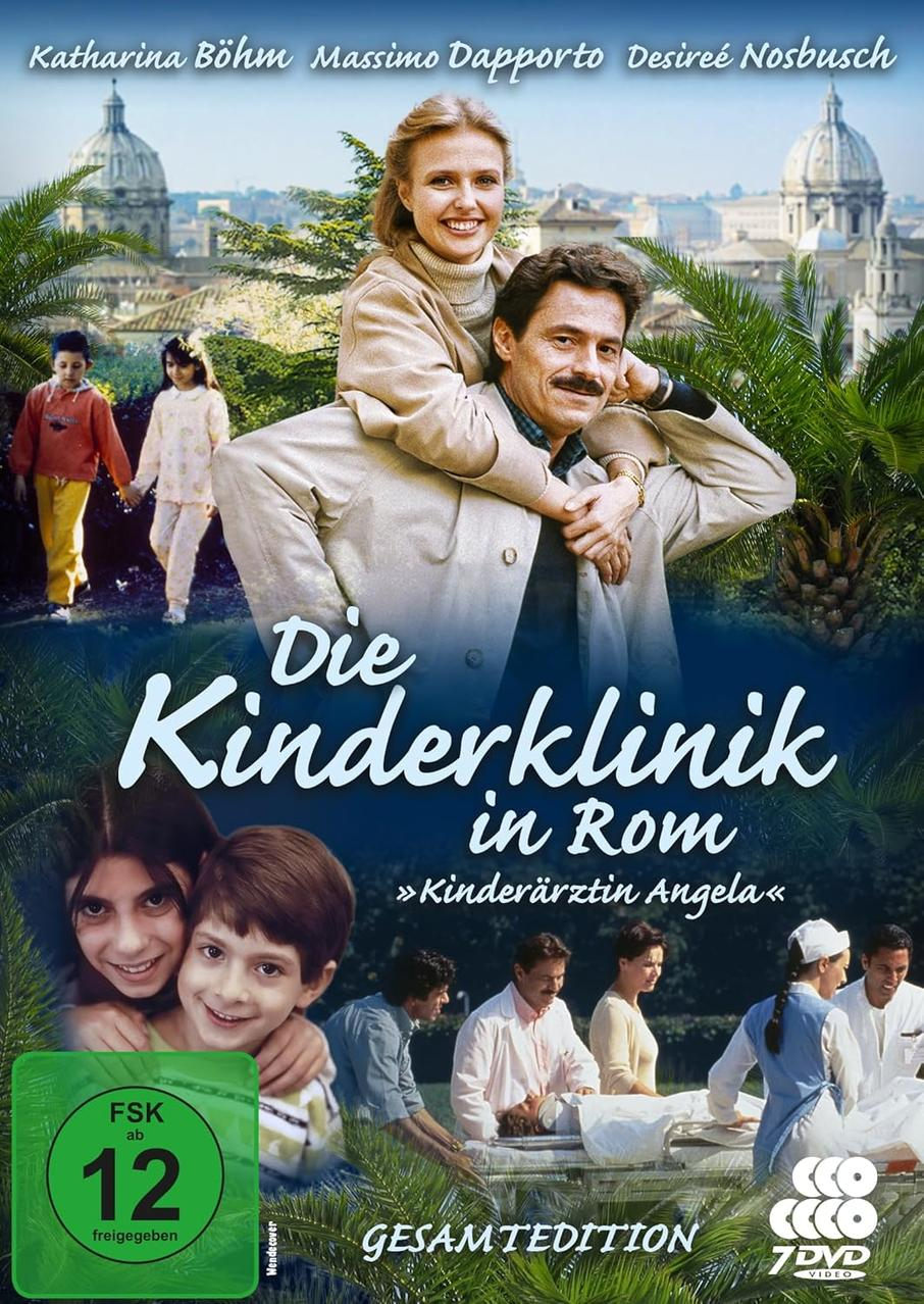 DVD-Cover mit Filmtitel und Personen, spielt in Rom. Das Cover zeigt eine Familie und Ärzte.