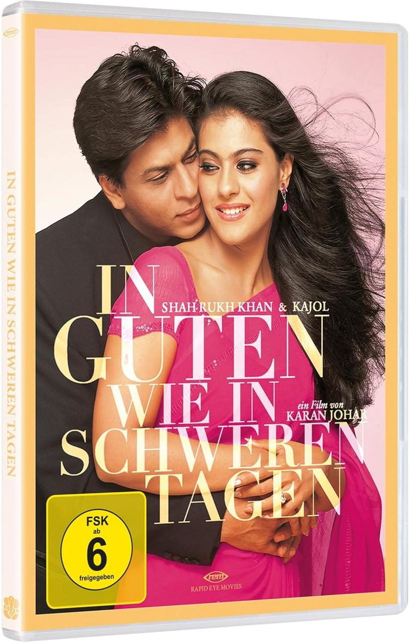 DVD-Cover mit umarmendem Paar. Text: "IN GUTEN WIE IN SCHWEREN TAGEN" und "SHAH RUKH KHAN & KAJOL".