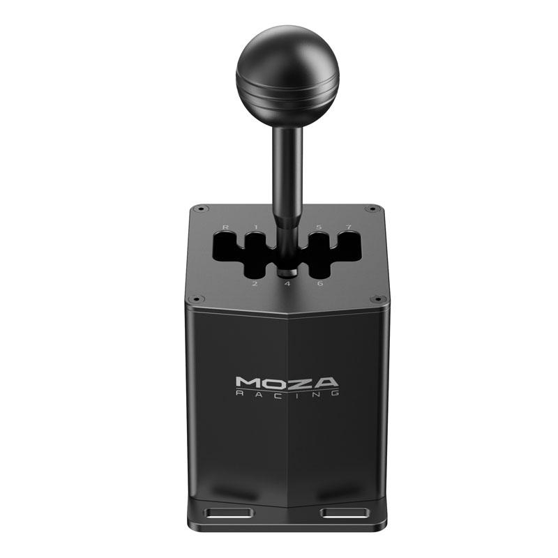 Ein schwarzer MOZA Racing Shifter mit einem kugelförmigen Schalthebelknauf.