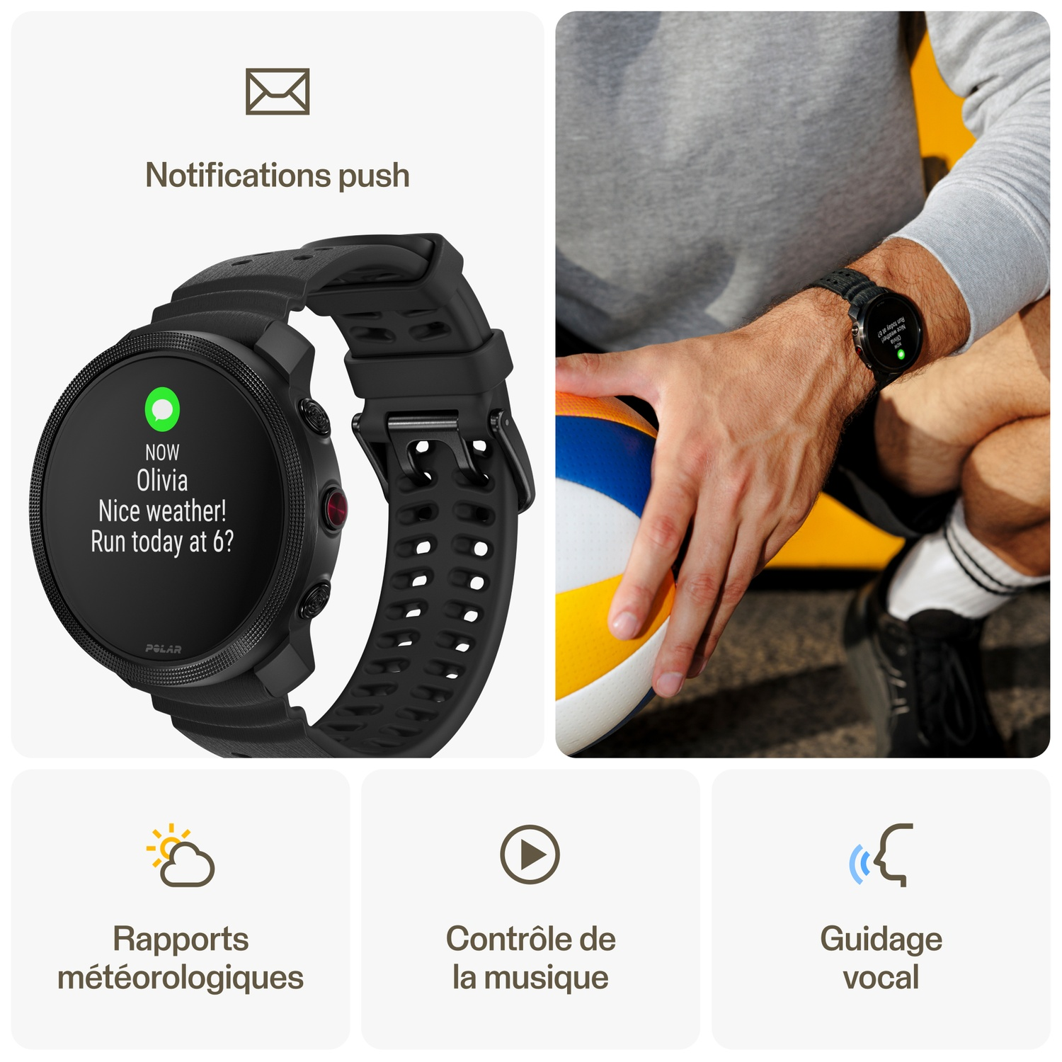 Une montre connectée avec notifications et suivi d'activité.