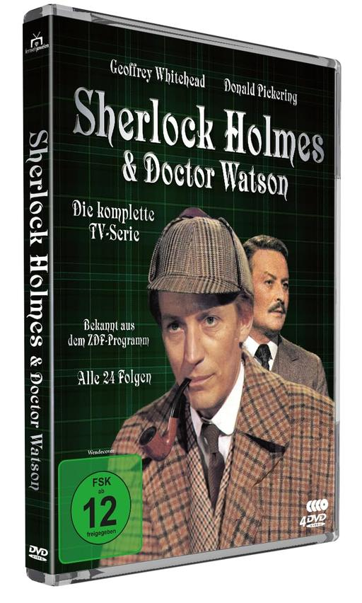 DVD-Hülle mit dem Film Sherlock Holmes & Doctor Watson, mit einem Mann in Mantel und Hut.