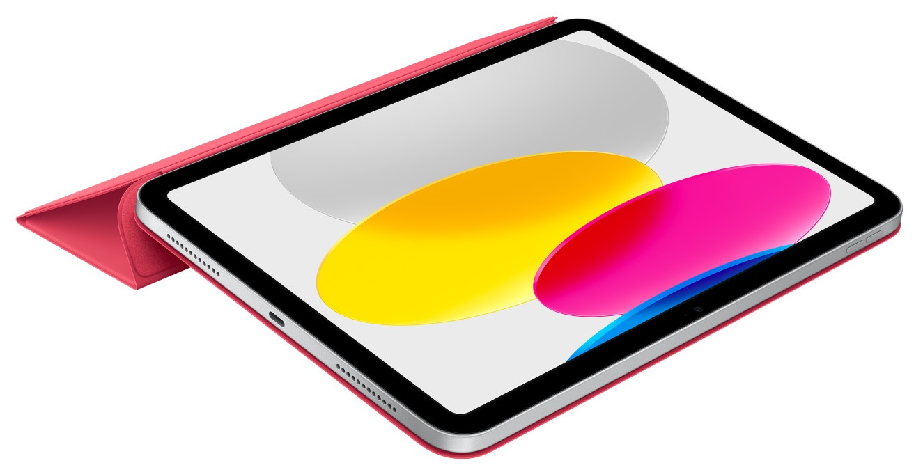 Zbliżenie czterech tabletów w różnych kolorach, pokazujące bok z przyciskami.