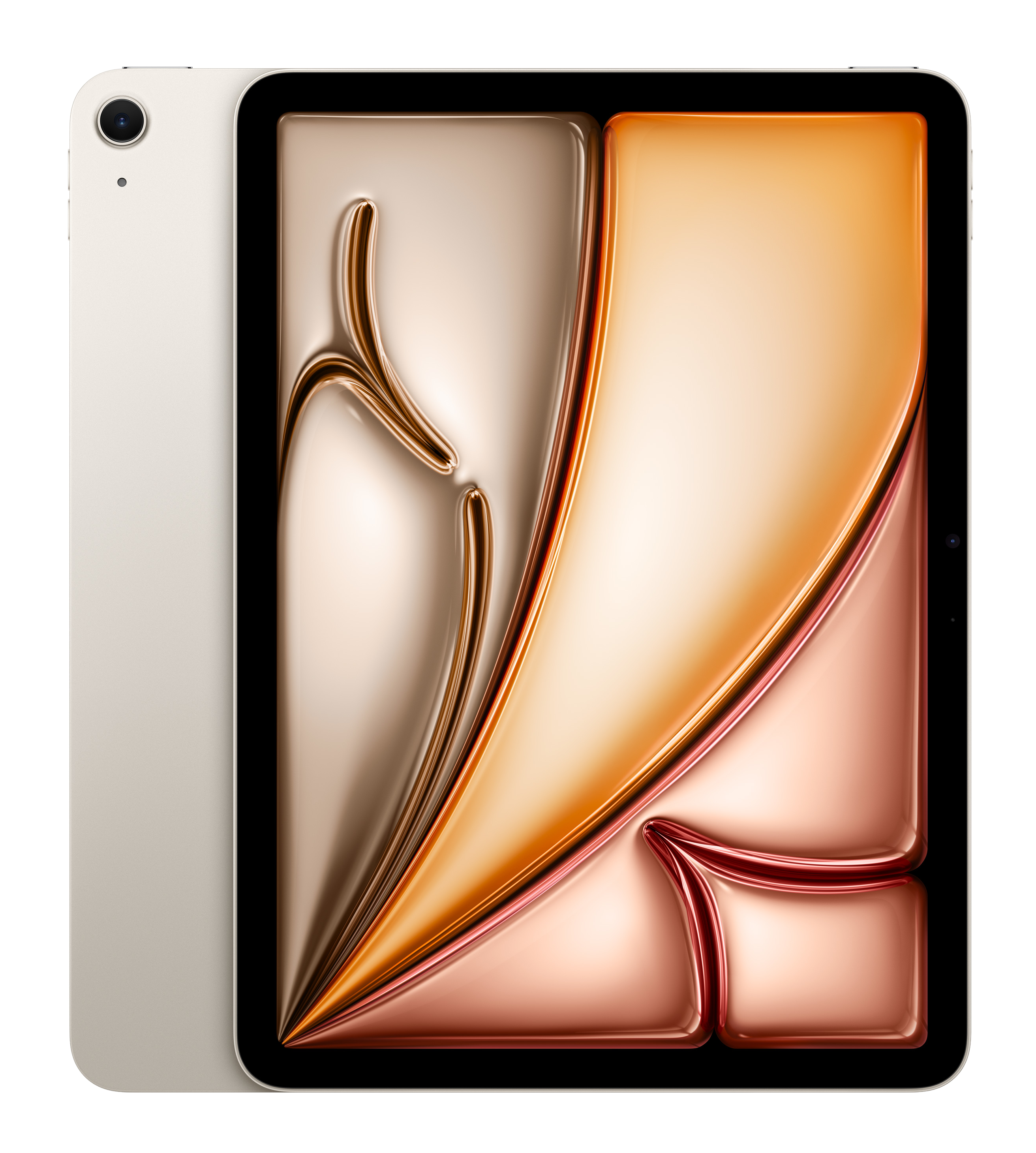 Tablet z złotym i czerwonym wzorem na ekranie, czarne tło.