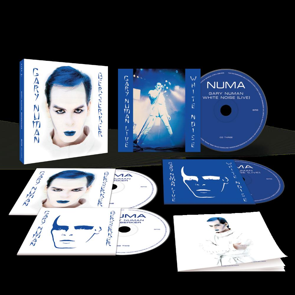 Ensemble d'albums avec un homme maquillé en bleu sur la couverture.