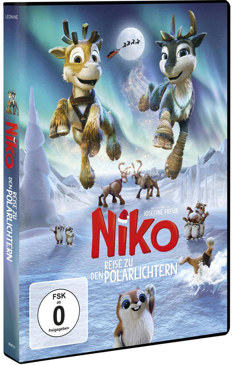 DVD-Hülle. Zwei Rentiere in Schneelandschaft. Titel: Niko, Reise zu den Polarlichtern.