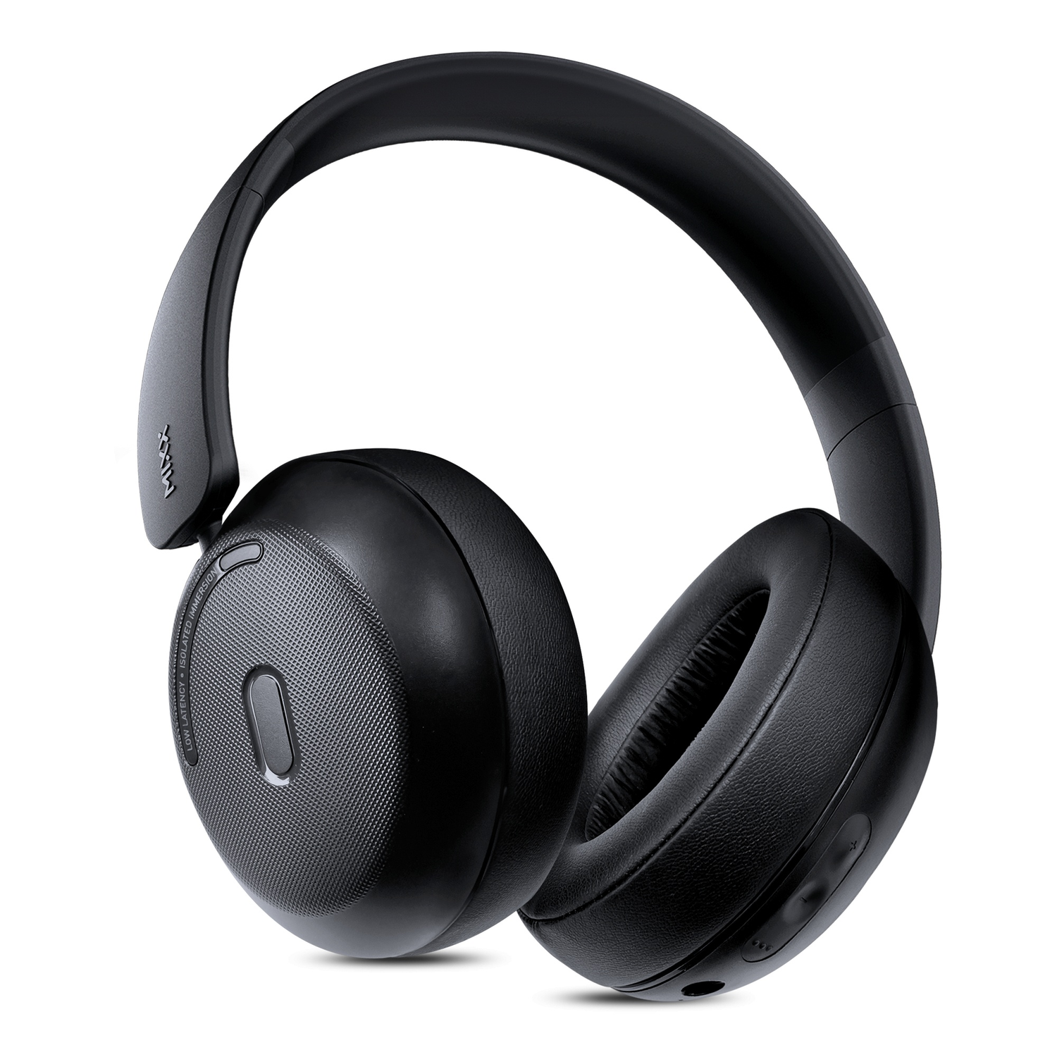 Black over-ear headphones with a padded headband and earcups. They are on a white background.