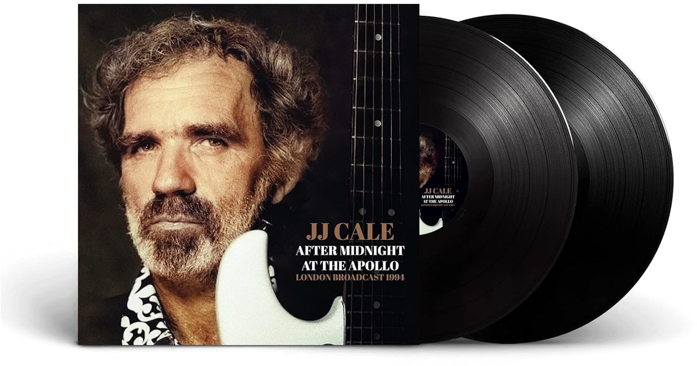 Album borító: JJ Cale, gitárral. Két fekete bakelit lemez látható.