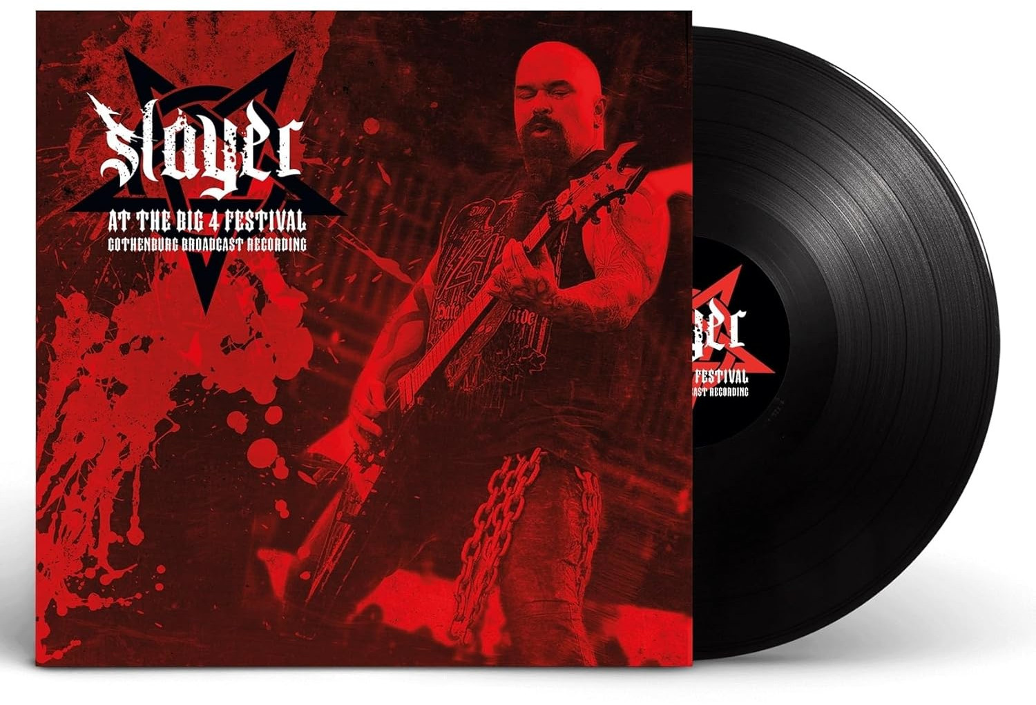 Slayer album borítója a gitározó zenekari taggal és bakelit lemezzel.