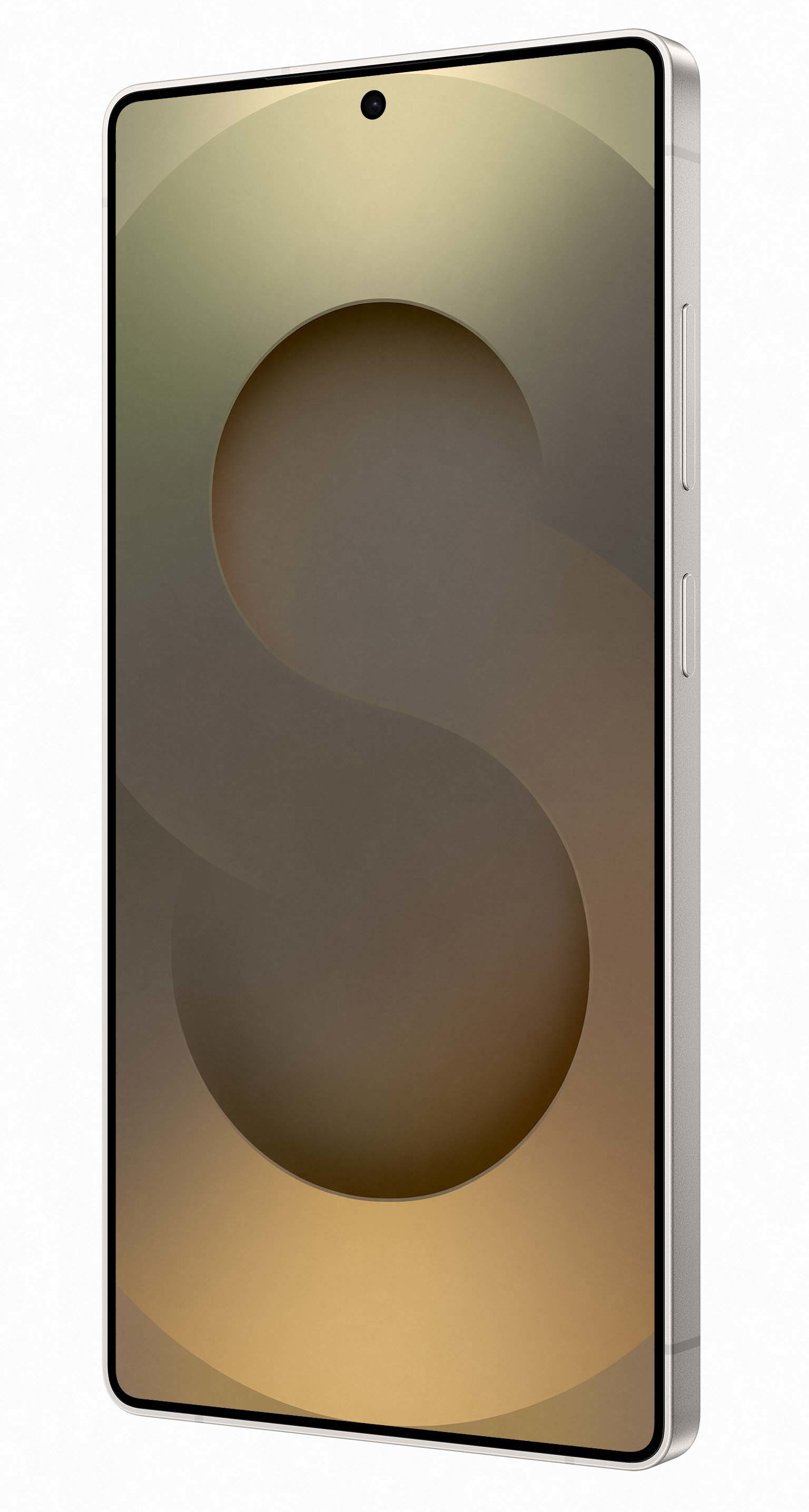 Wysoki, złoty smartfon na białym tle. Ma ekran i kropkę kamery.