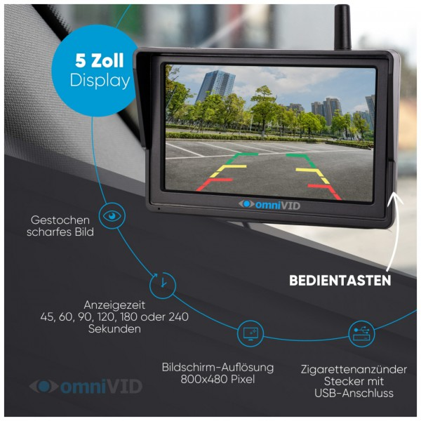 Écran de caméra de recul de voiture avec détails.