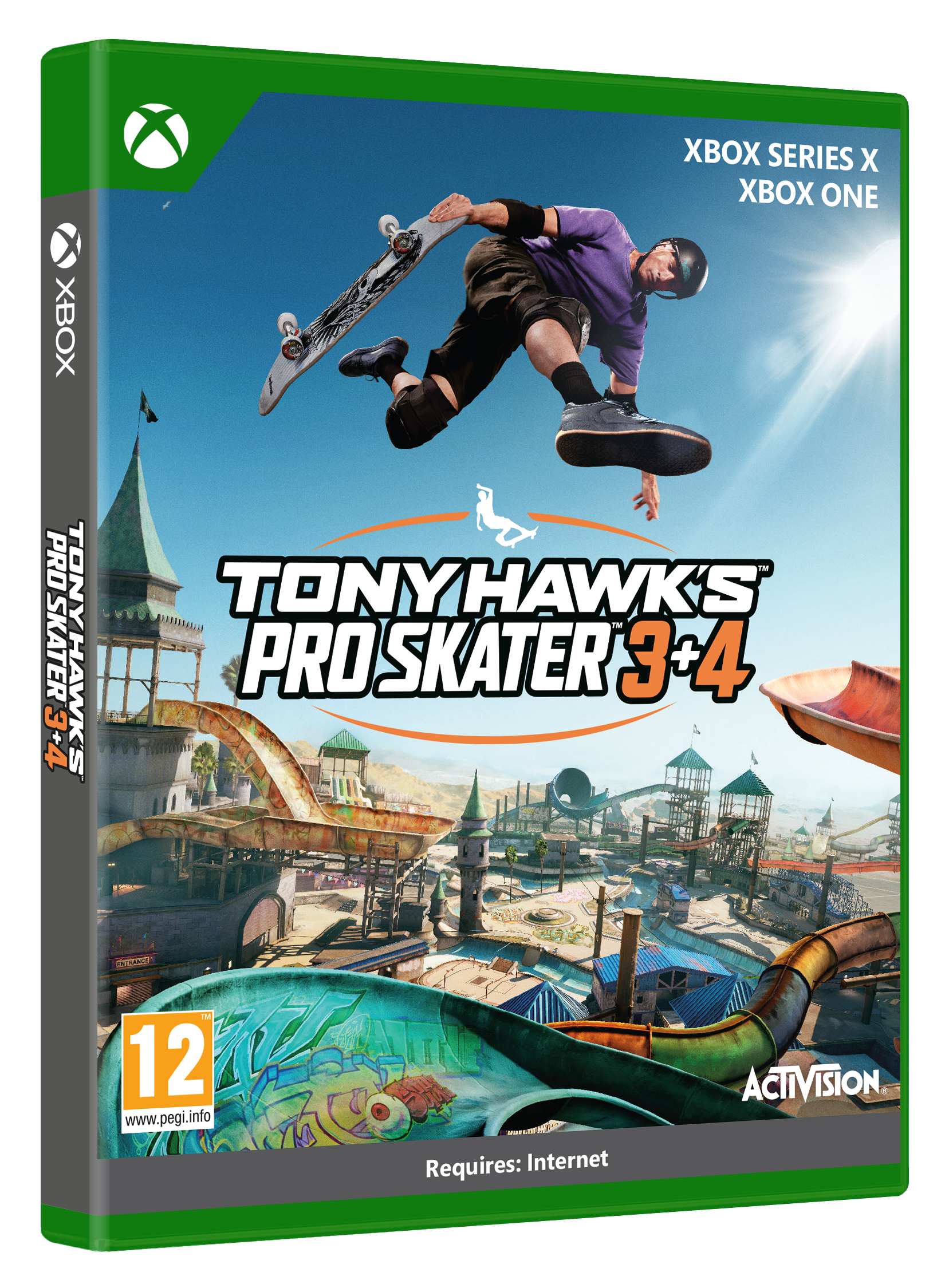Spielbox von Tony Hawk's Pro Skater 3+4 mit Skateboarder-Bild.