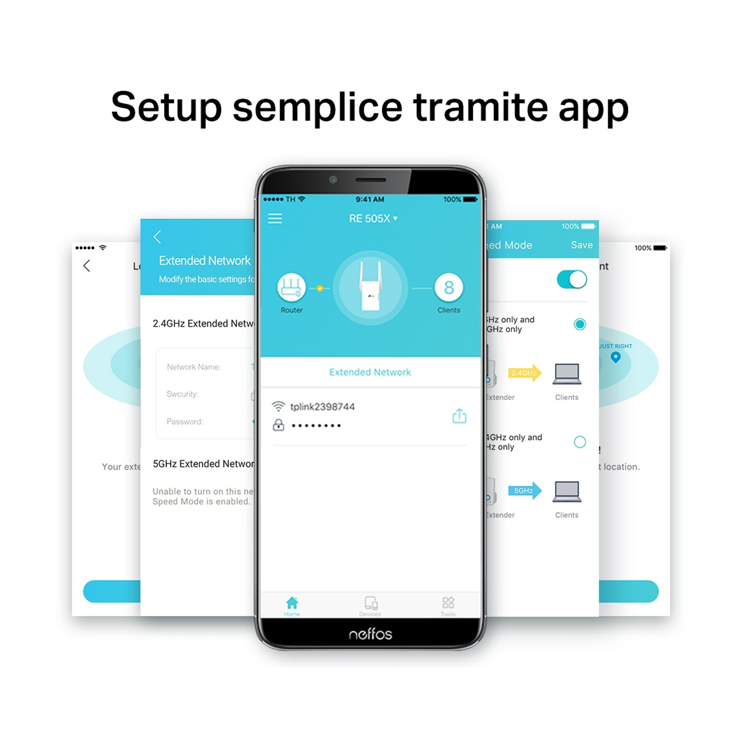 Schermo dello smartphone che mostra la configurazione di rete, più schermi.