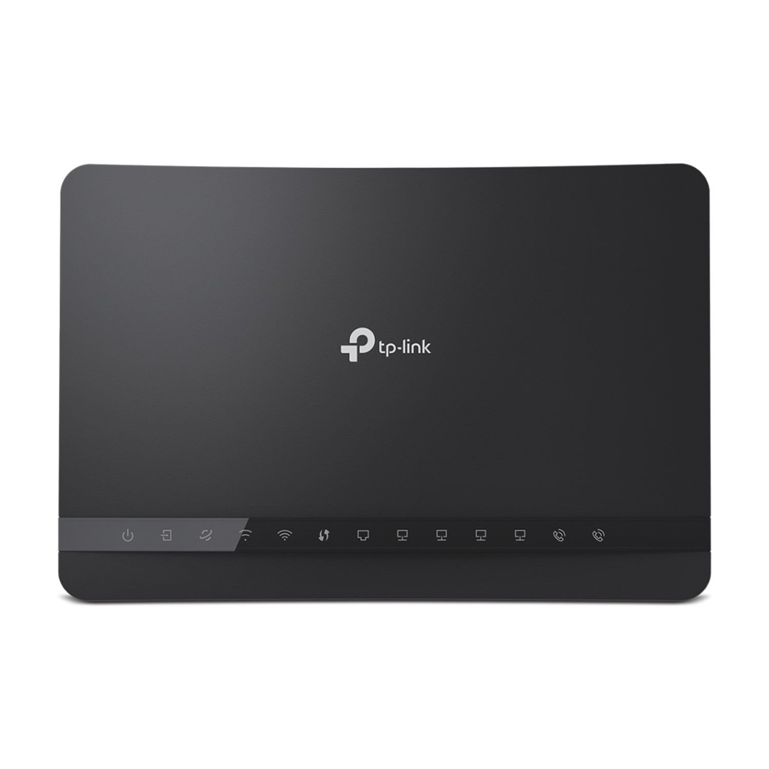 Router TP-Link nero. Il router è rettangolare con diverse luci sulla parte superiore.