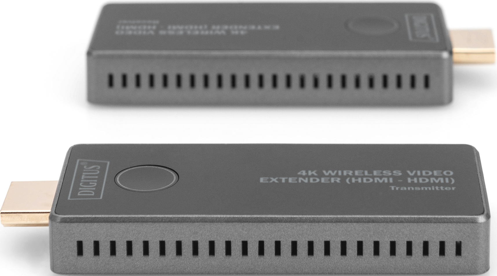 Zwei graue Digitus 4K Wireless Video Extender. Jeder hat einen HDMI-Anschluss und Lüftungsschlitze.