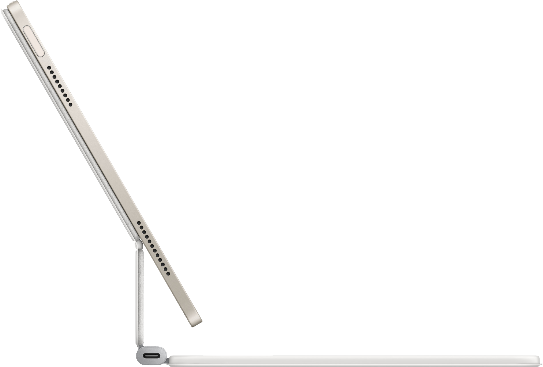 Egy iPad Pro profilból. A képernyő felfelé van döntve. Egy ceruza van alatta.