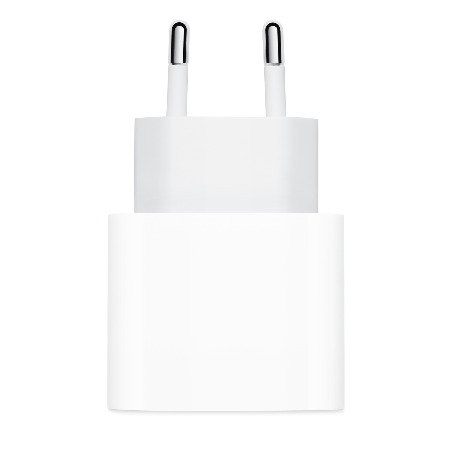 White Apple charger with two prongs, on a white background.