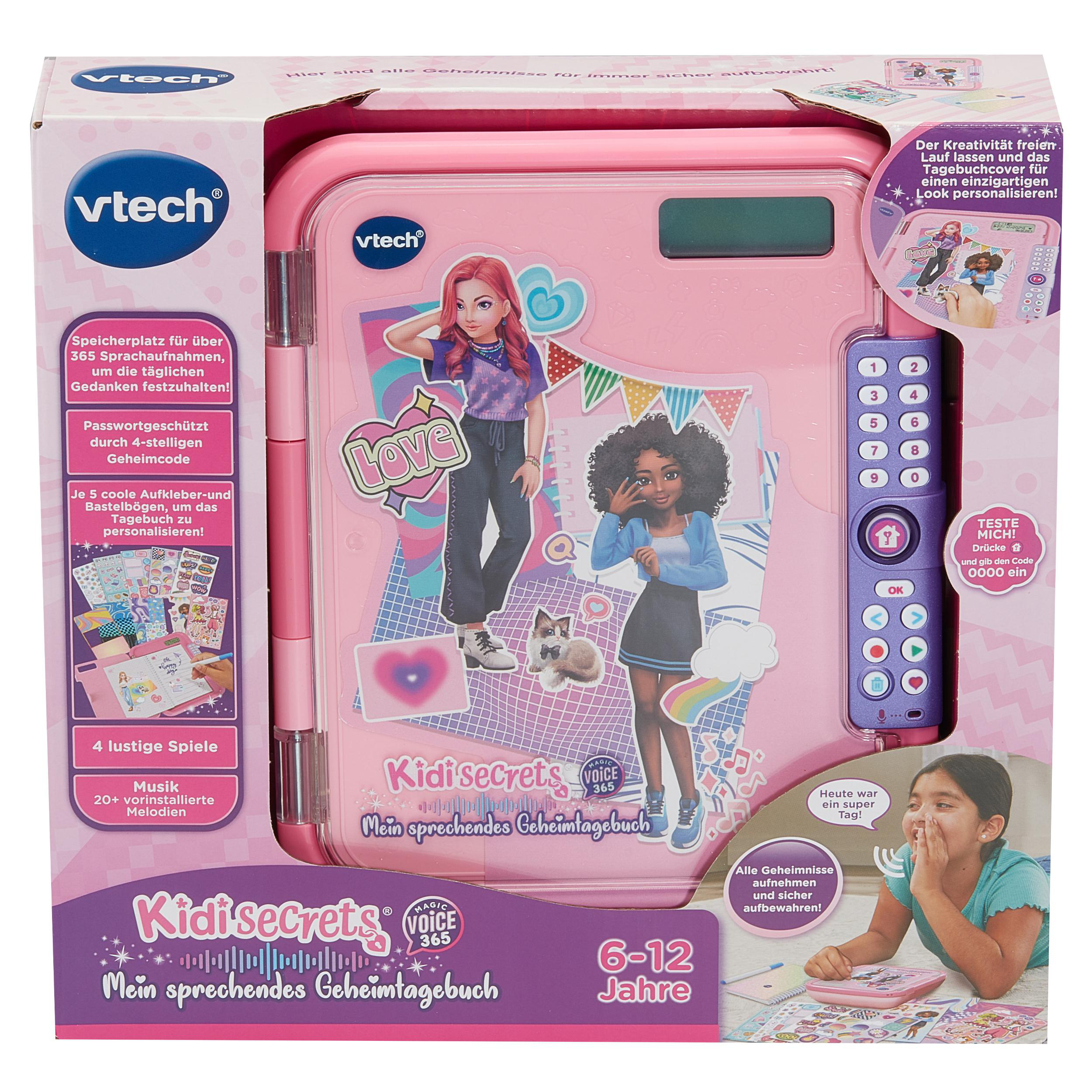 Rosa Kindertagebuch mit Aufklebern und Mädchenillustration.