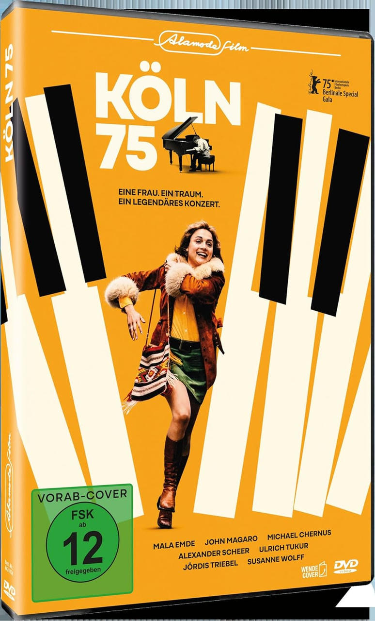 DVD-Cover des Films Köln 75, eine Frau im Klaviertastatur-Design.