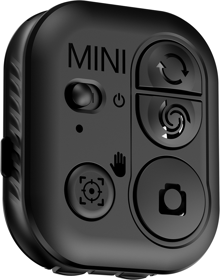 Une petite télécommande noire avec des boutons et une icône de main.