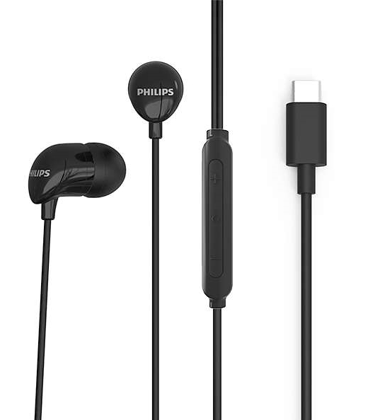 Czarne słuchawki z mikrofonem i złączem USB-C na białym tle.