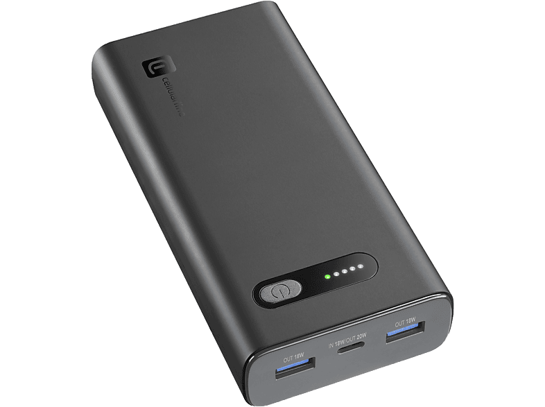 Powerbank - CellularLine FAST, 20000 mAh, 20W, USB-C, Carga rápida, Negro