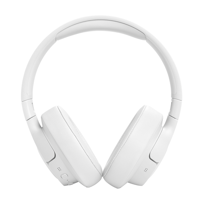 Weiße Kopfhörer, Over-Ear-Stil, isoliert auf weißem Hintergrund.