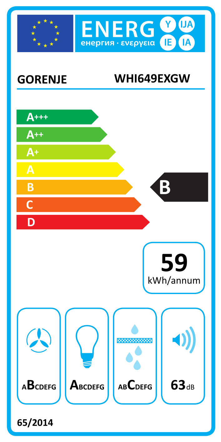 Energia címke Gorenje készülékhez. B energiaosztály.