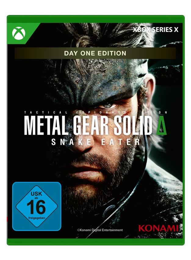 Spielcover: Mann mit Bart und Gesichtsbemalung. Titel: Metal Gear Solid Δ: Snake Eater.