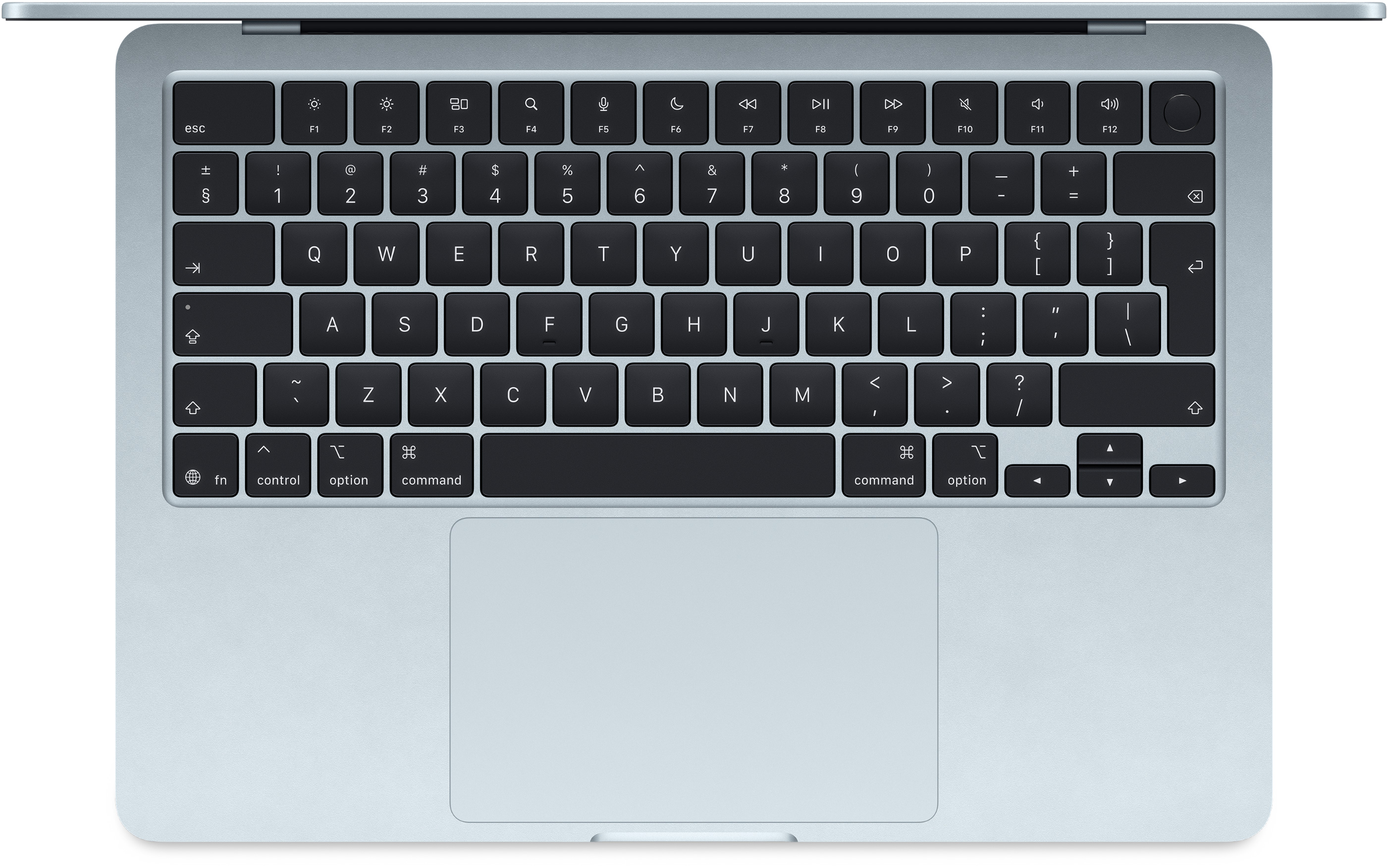 Felülnézet egy laptop billentyűzetéről világoskék tokkal.