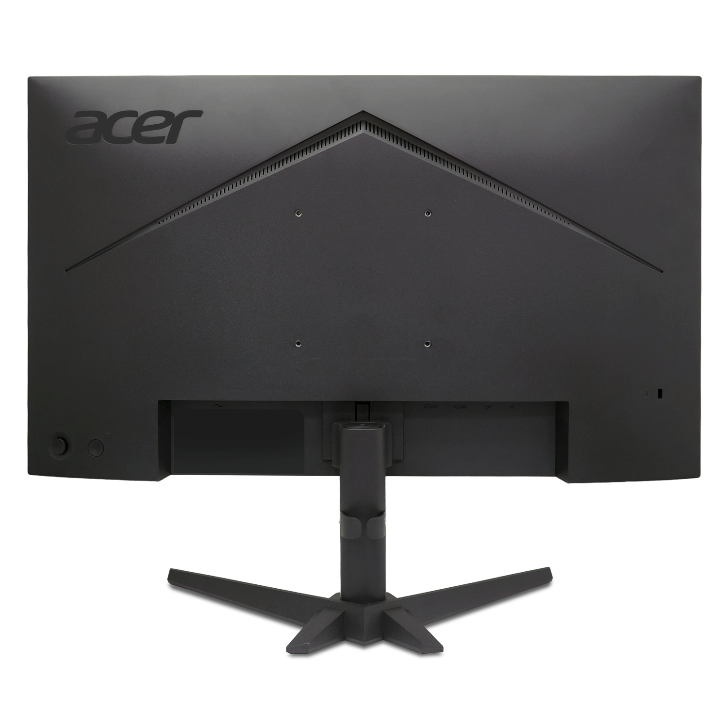 L'arrière d'un moniteur Acer noir avec des ports et un pied.