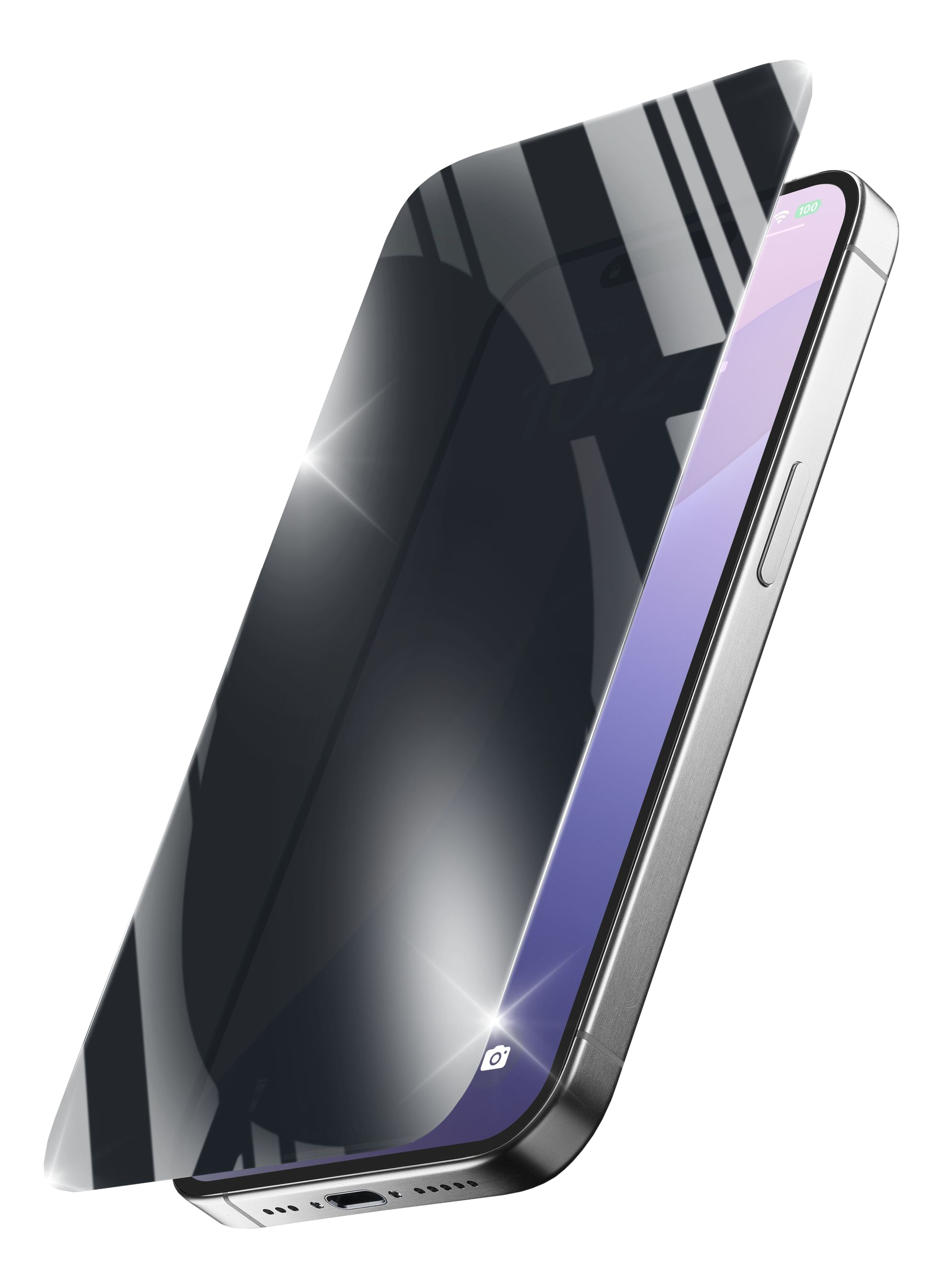 Ein Smartphone mit Displayschutz und teilweise sichtbarem Bildschirm.