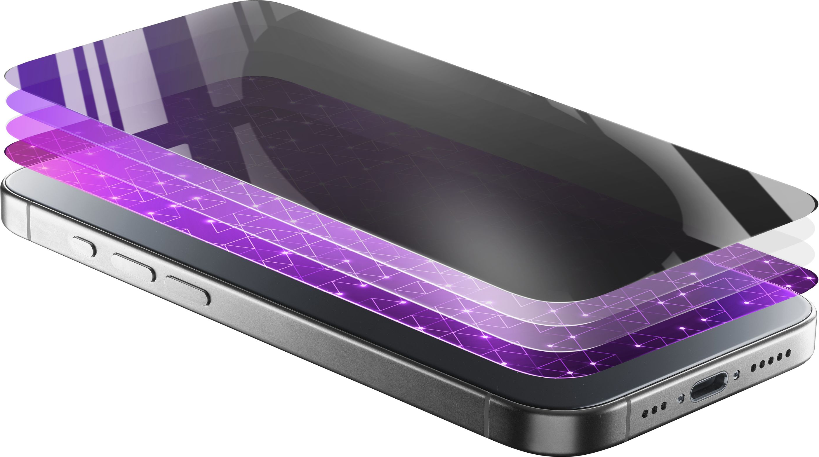 Ein Smartphone mit einer Schutzfolie, die abgezogen wird, und Schutzschichten.