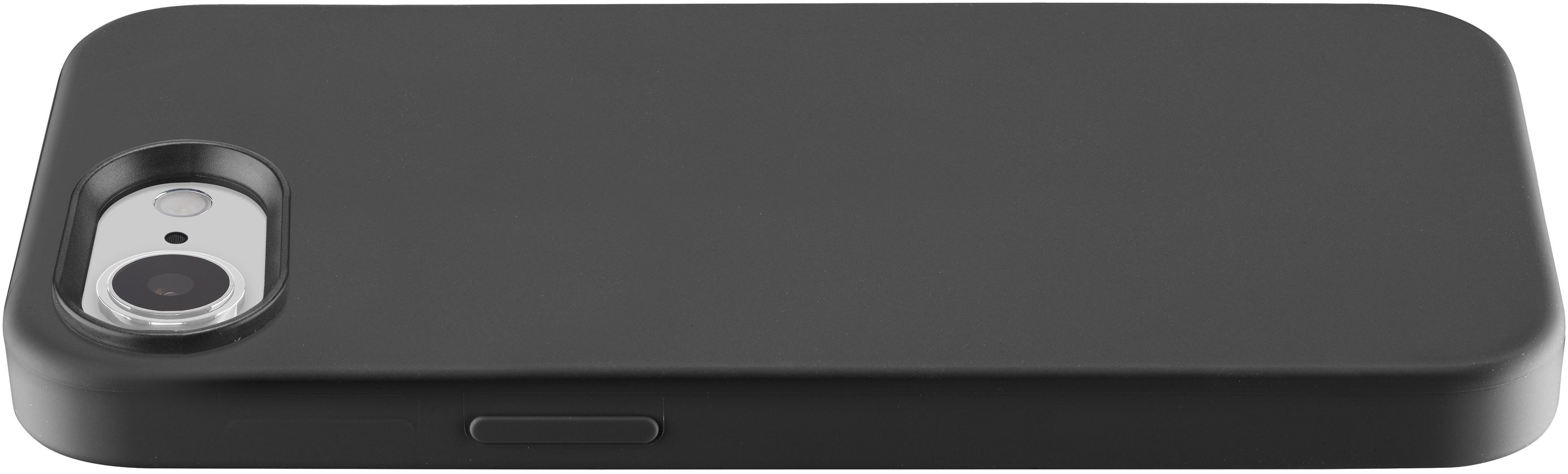 Une coque de téléphone noire avec un objectif d'appareil photo.