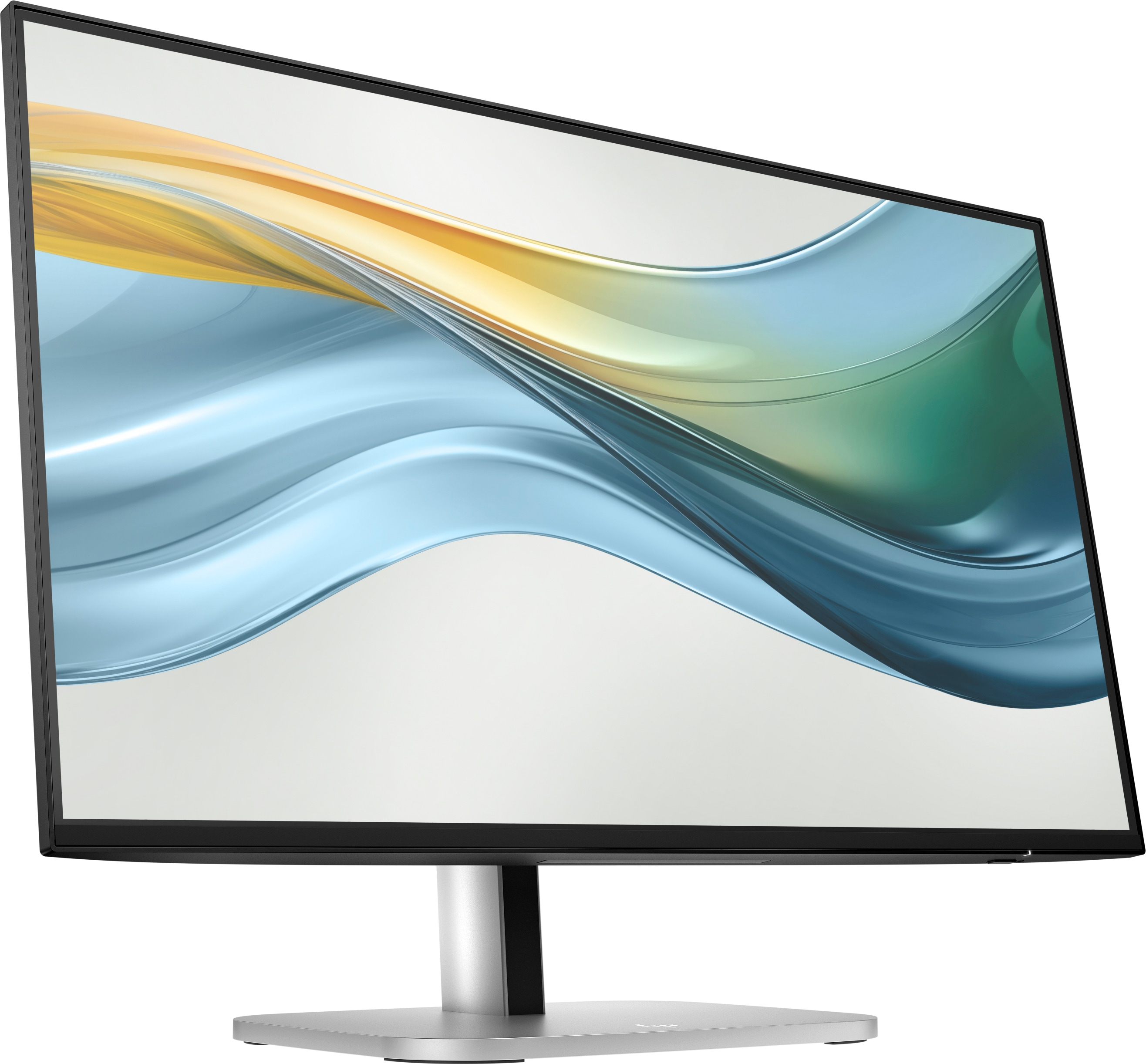 Computermonitor mit gewölbtem Bildschirm, der bunte abstrakte Kunst zeigt.