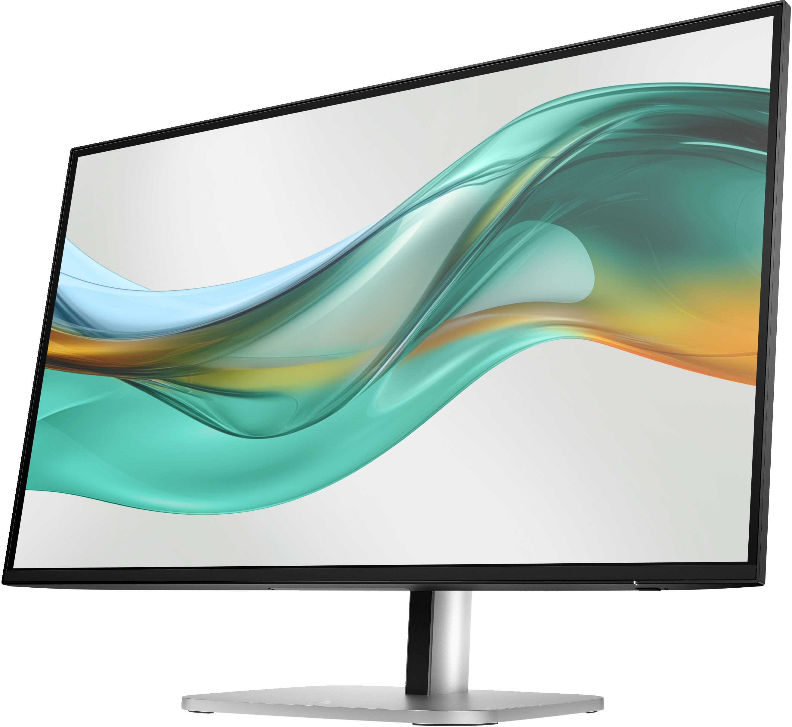Ein Monitor mit einem geschwungenen Bildschirm, der ein abstraktes Design zeigt.