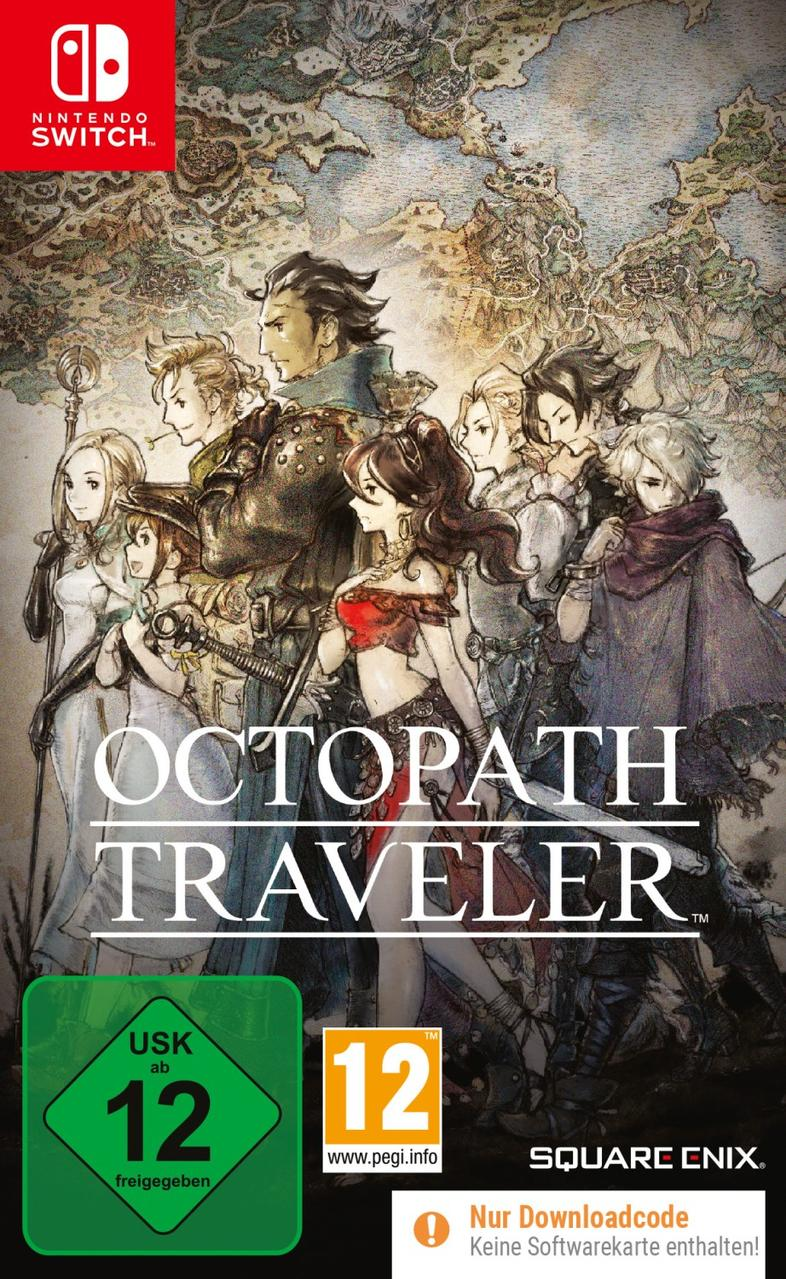 Das Cover des Spiels Octopath Traveler für Nintendo Switch. Es zeigt mehrere Charaktere und eine Karte.
