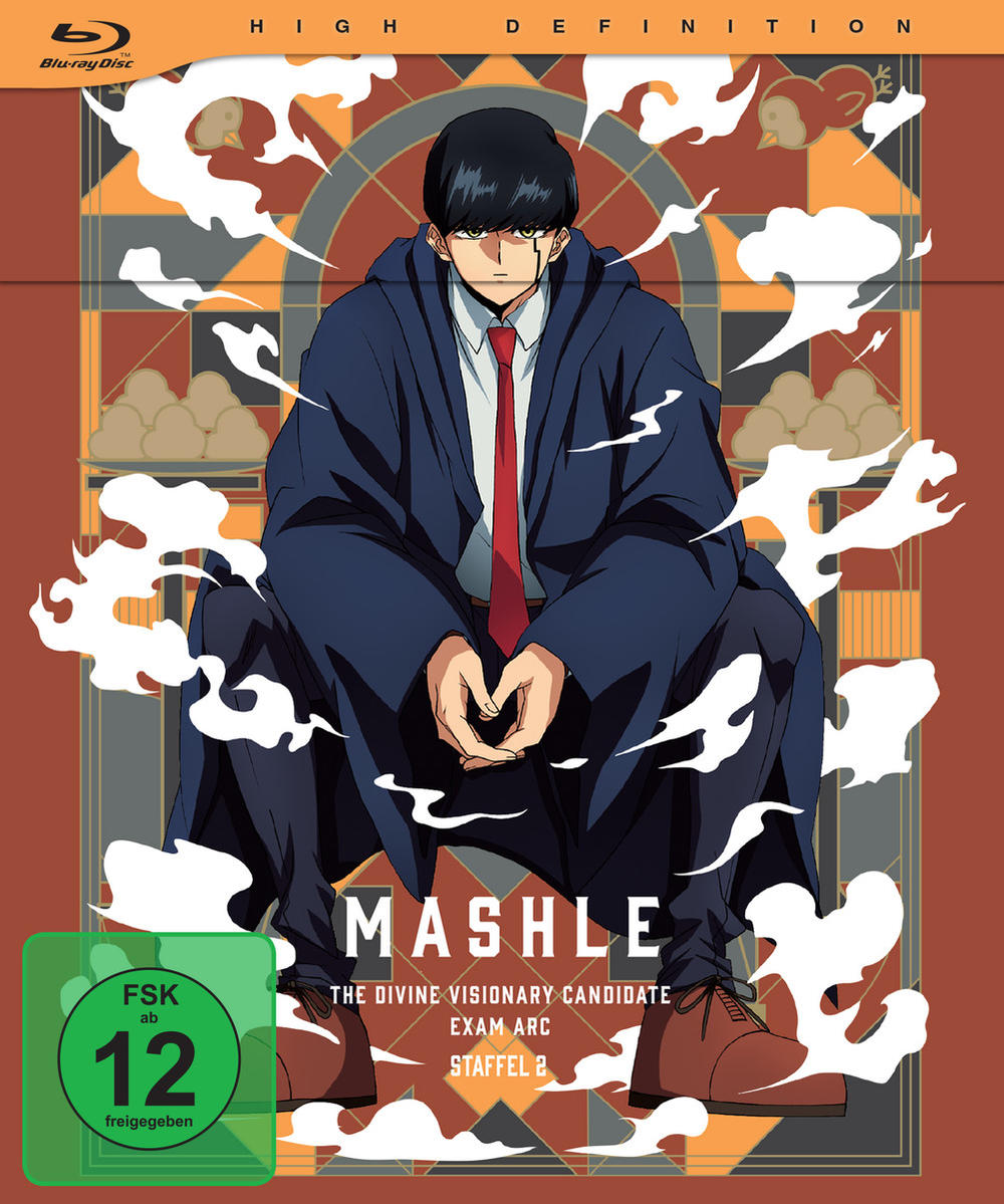 Blu-ray-Cover: Anime-Charakter im Anzug. Titel: 'Mashle'.