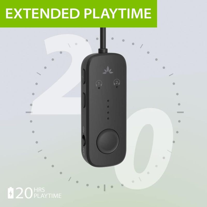 Un appareil audio noir avec les mots 'Extended Playtime' au-dessus.