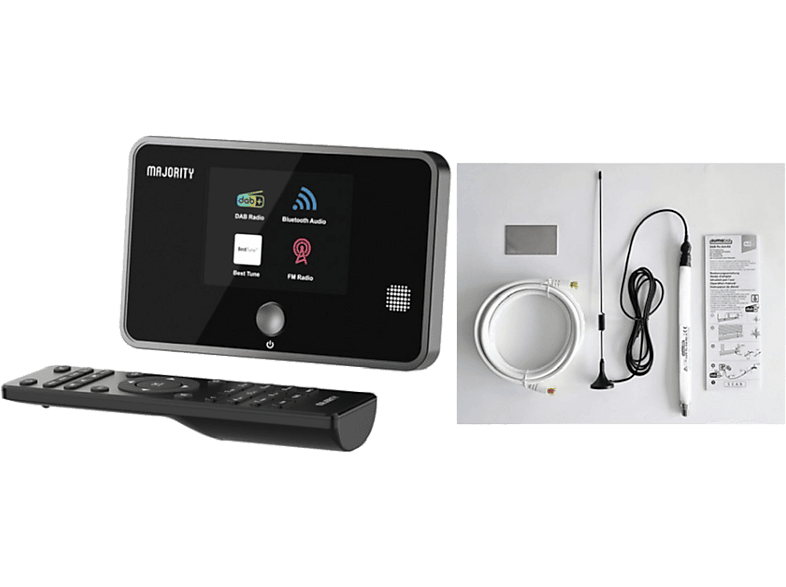 MAJORITY Robinson 2DAB + Sumatronic Rx Antennen Kit für Fenstersim Musiksystem, Digital, DAB+, DAB, FM, Bluetooth, Schwarz