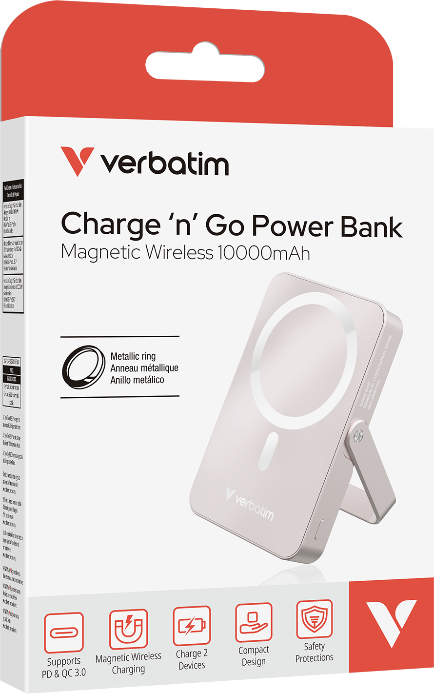 Verbatim power bank doboz, mágneses vezeték nélküli töltési funkciókkal.