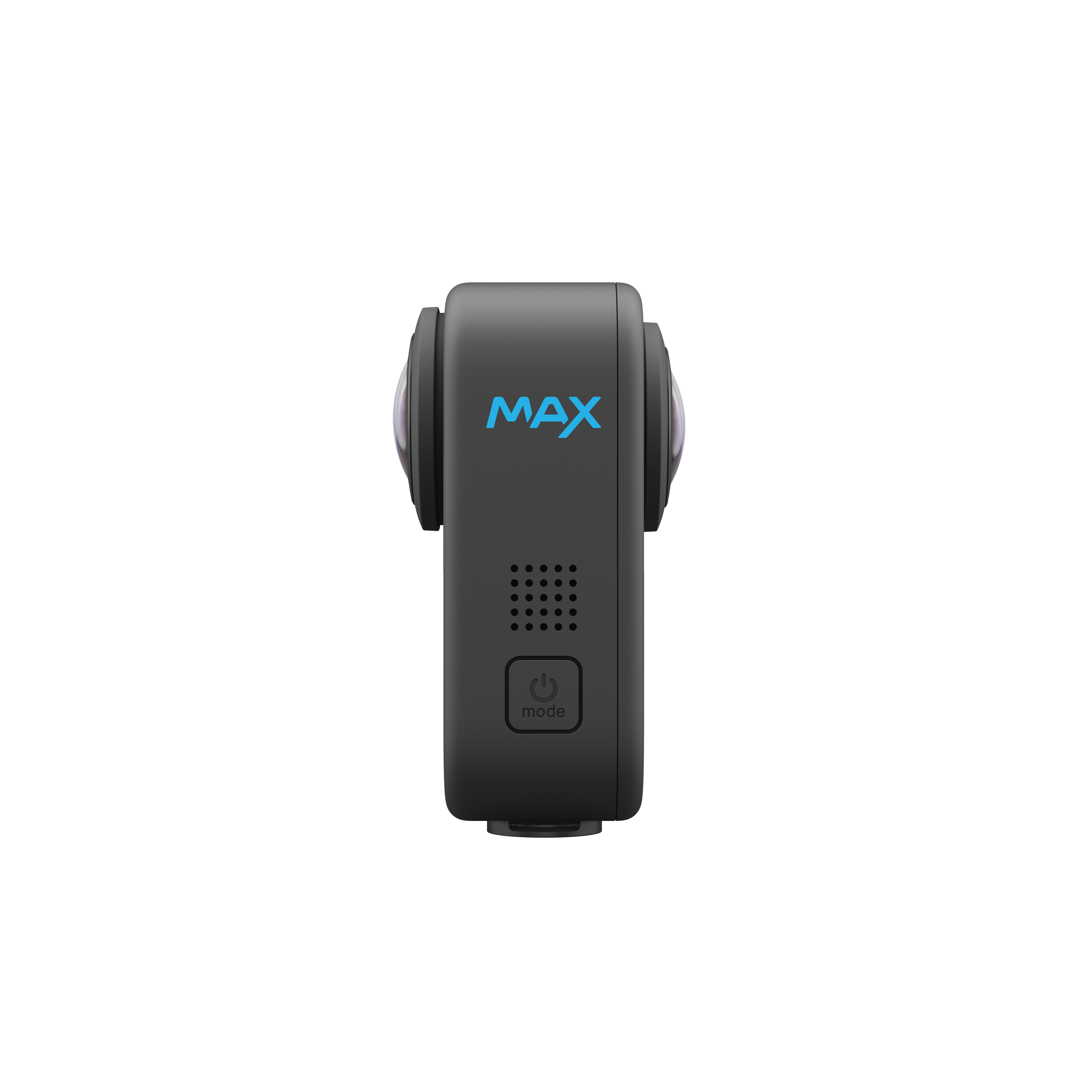 Schwarze GoPro Max Kamera mit blauem MAX-Logo.