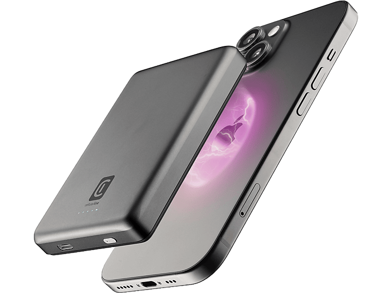 Powerbank - CellularLine MAG LITE, 10000 mAh, 7.5W, Inalámbrico y magnético, Compatible con MagSafe, Gris
