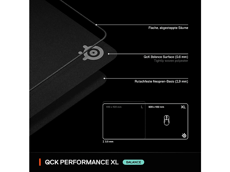 STEEL SERIES QcK Performance XL - Balance Gaming-Mauspad (400 mm x 900 mm) — Foto 5 von 5