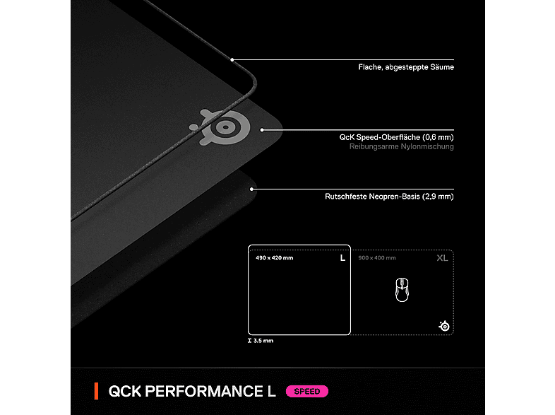 STEEL SERIES Gaming MAUSpad STEEL SERIES QCK PERF L, Schwarz; Gaming Notebook — Foto 5 von 5